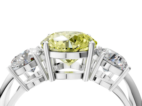 White gold Three-Stone Fancy Yellow Round Cut Cut Diamond Engagement Ring with Prong Setting on a White Gold Band_16
