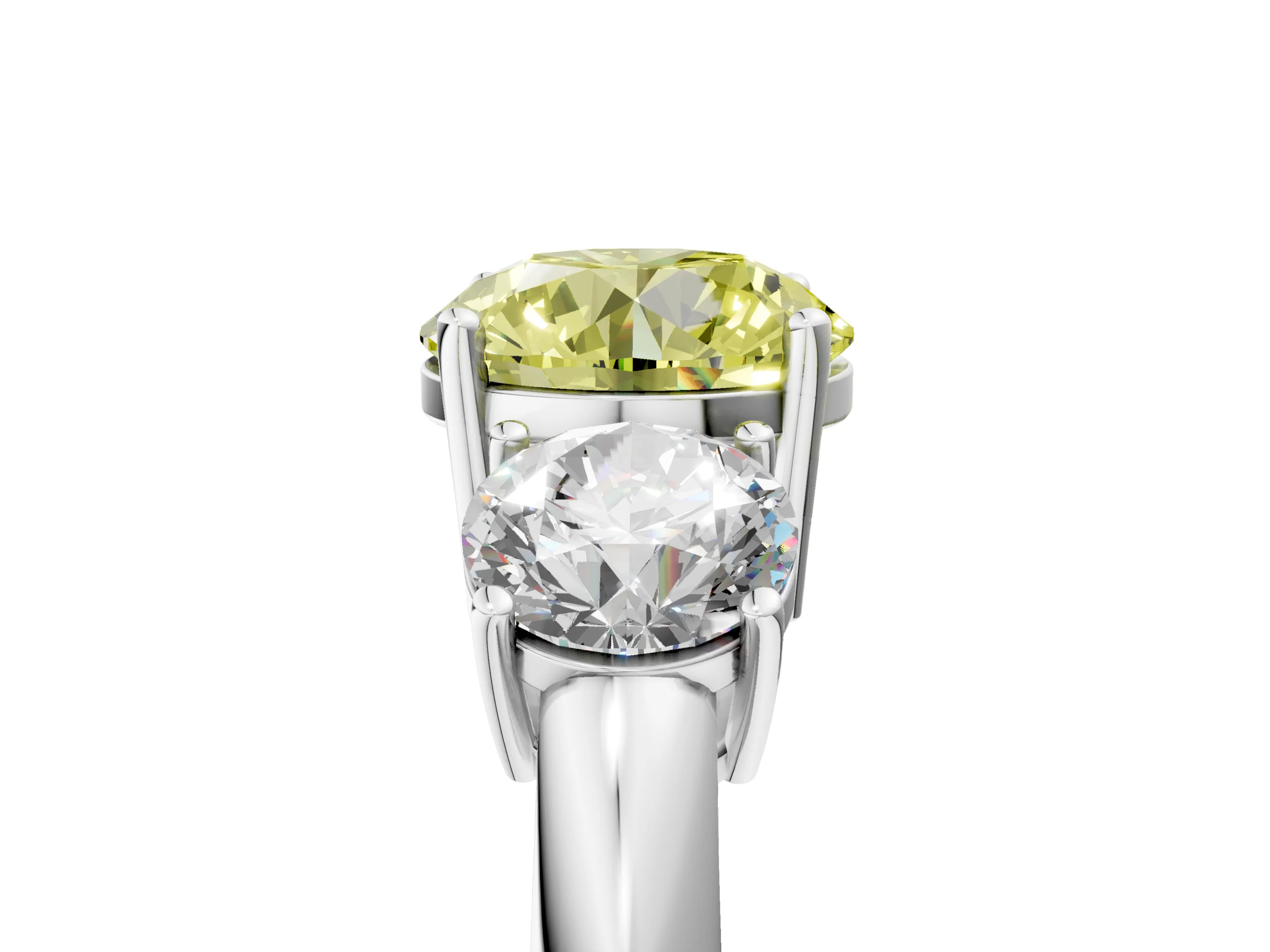 White gold Three-Stone Fancy Yellow Round Cut Cut Diamond Engagement Ring with Prong Setting on a White Gold Band_17