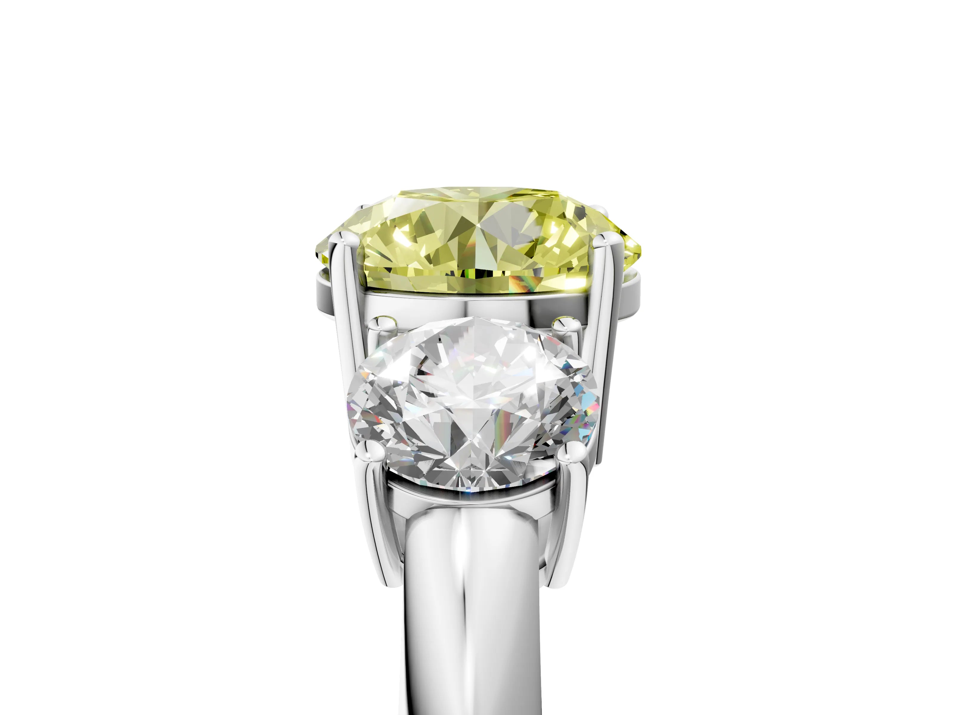 White gold Three-Stone Fancy Yellow Round Cut Cut Diamond Engagement Ring with Prong Setting on a White Gold Band_17