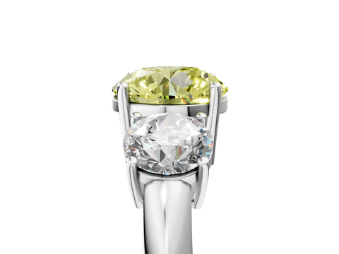 White gold Three-Stone Fancy Yellow Round Cut Cut Diamond Engagement Ring with Prong Setting on a White Gold Band_17