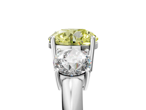 White gold Three-Stone Fancy Yellow Round Cut Cut Diamond Engagement Ring with Prong Setting on a White Gold Band_29