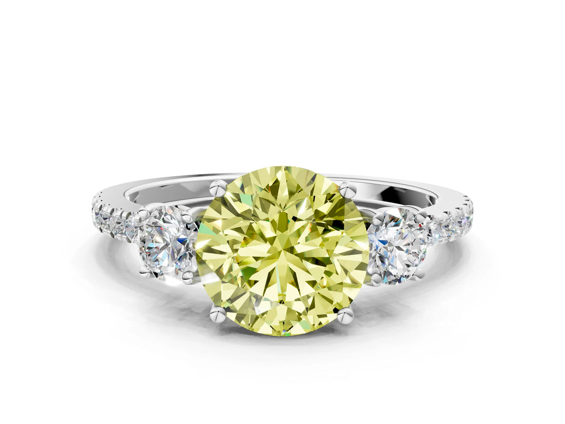 White gold Three-Stone Fancy Yellow Round Cut Cut Diamond Pavé Band with Prong Setting_39