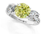White gold Three-Stone Fancy Yellow Round Cut Cut Diamond Ring with Channel-Set Band and Prong Setting_1