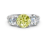 White gold Three-Stone Fancy Yellow Round Cut Cut Diamond Ring with Channel-Set Band and Prong Setting