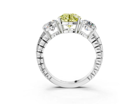 White gold Three-Stone Fancy Yellow Round Cut Cut Diamond Ring with Channel-Set Band and Prong Setting_3