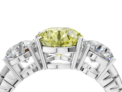 White gold Three-Stone Fancy Yellow Round Cut Cut Diamond Ring with Channel-Set Band and Prong Setting_4