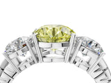 White gold Three-Stone Fancy Yellow Round Cut Cut Diamond Ring with Channel-Set Band and Prong Setting_4