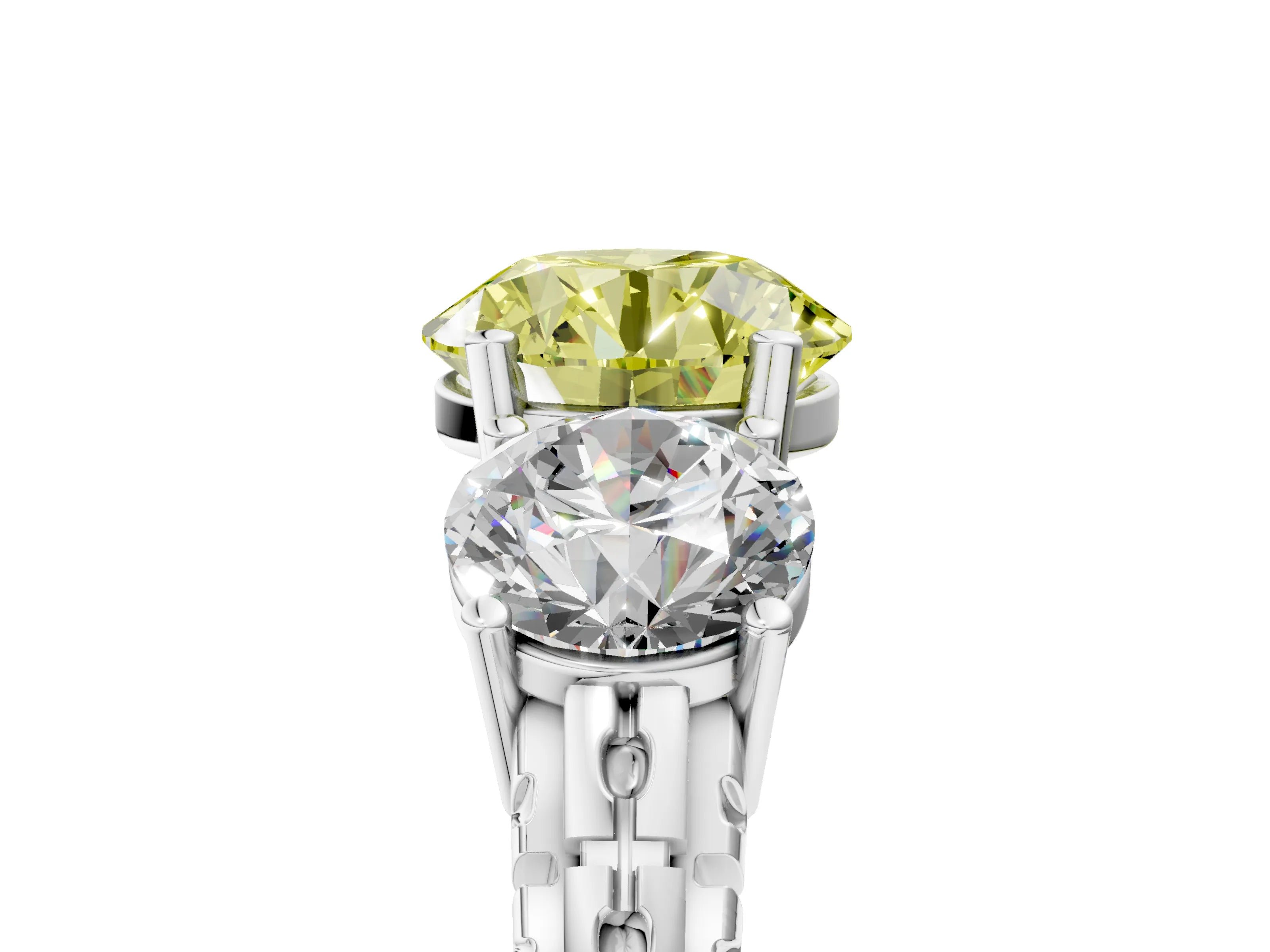 White gold Three-Stone Fancy Yellow Round Cut Cut Diamond Ring with Channel-Set Band and Prong Setting_5