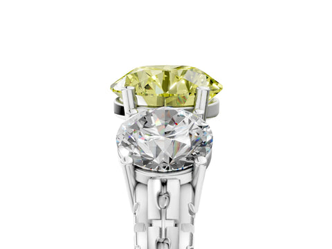 White gold Three-Stone Fancy Yellow Round Cut Cut Diamond Ring with Channel-Set Band and Prong Setting_5
