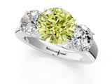 White gold Three-Stone Fancy Yellow Round Cut Cut Diamond Ring with Prong Setting and Classic Band_1