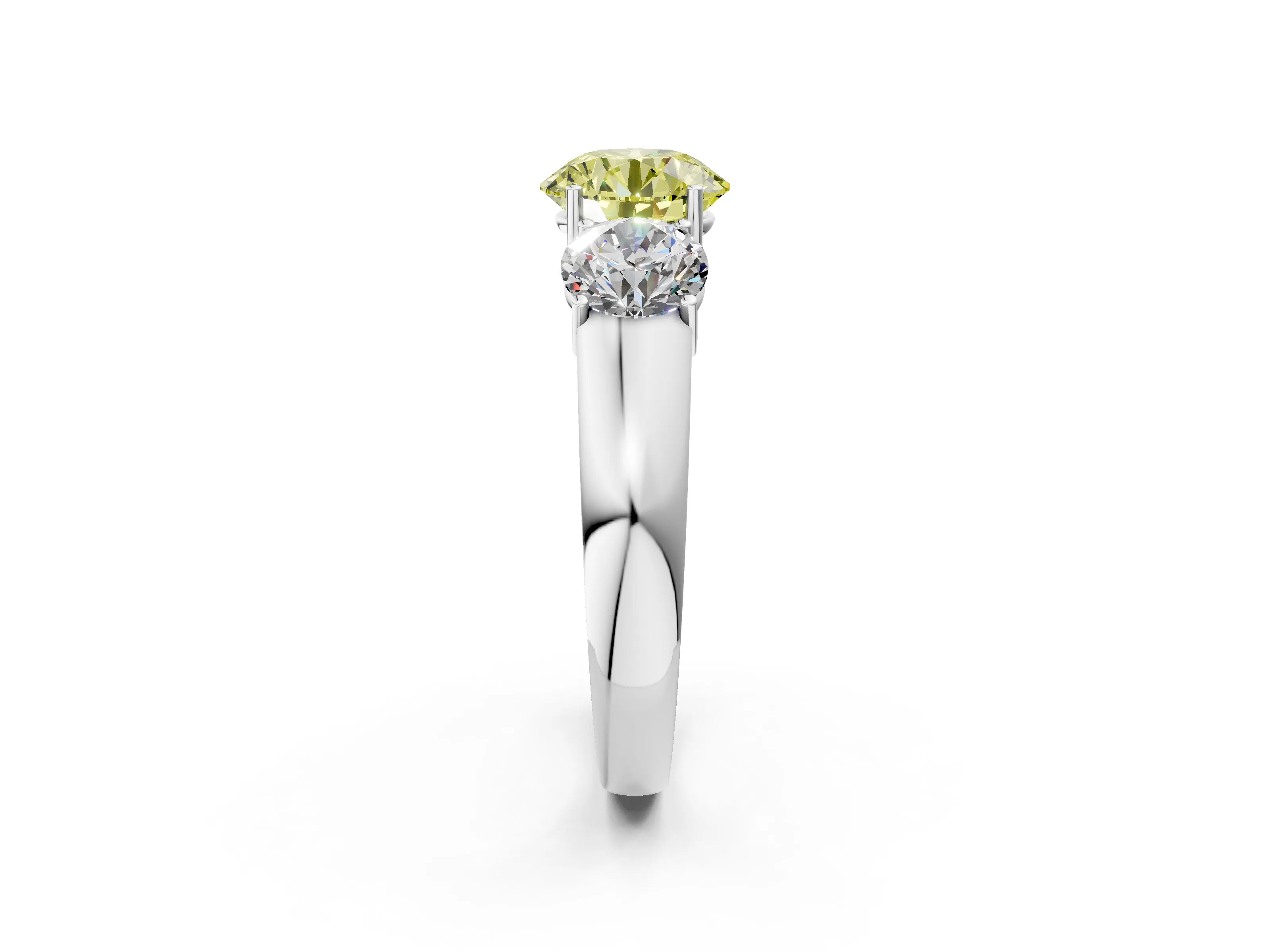 White gold Three-Stone Fancy Yellow Round Cut Cut Diamond Ring with Prong Setting and Classic Band_2