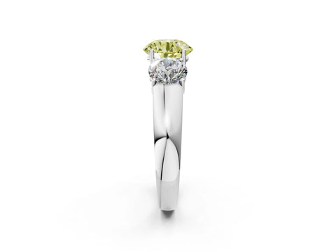 White gold Three-Stone Fancy Yellow Round Cut Cut Diamond Ring with Prong Setting and Classic Band_2