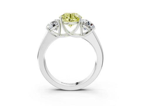 White gold Three-Stone Fancy Yellow Round Cut Cut Diamond Ring with Prong Setting and Classic Band_3