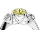 White gold Three-Stone Fancy Yellow Round Cut Cut Diamond Ring with Prong Setting and Classic Band_4