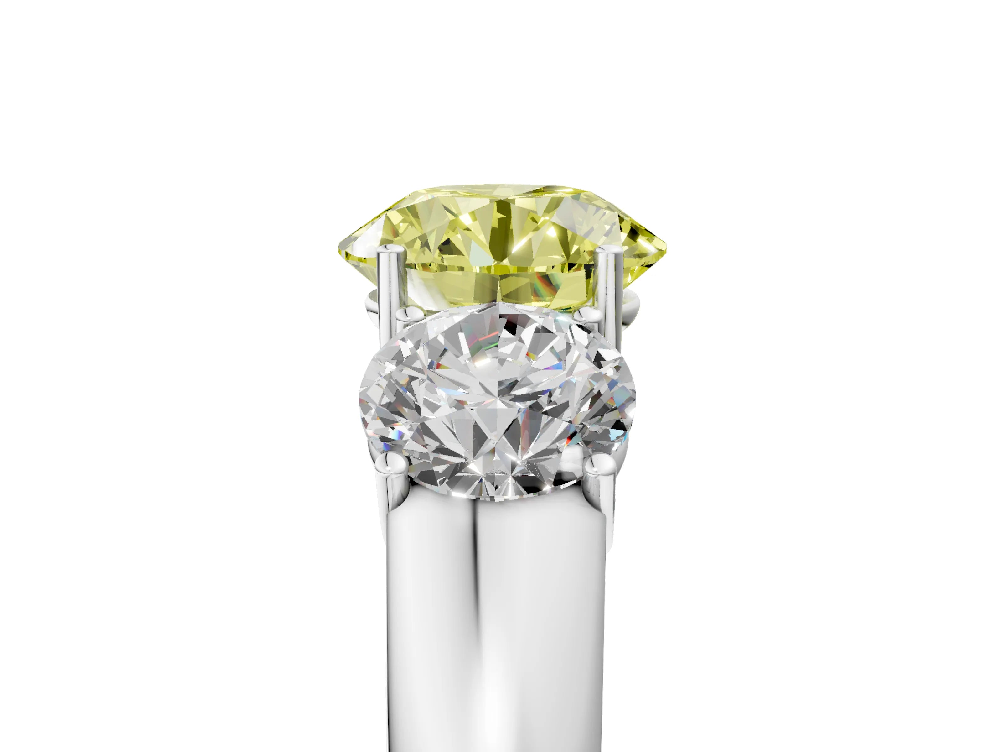 White gold Three-Stone Fancy Yellow Round Cut Cut Diamond Ring with Prong Setting and Classic Band_5