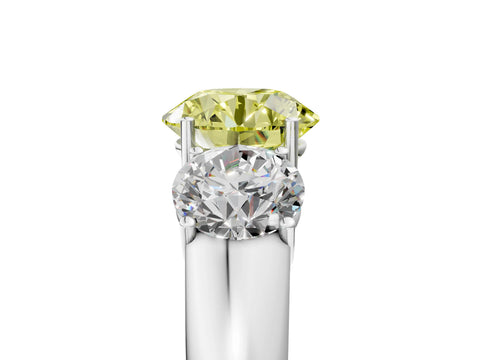 White gold Three-Stone Fancy Yellow Round Cut Cut Diamond Ring with Prong Setting and Classic Band_5