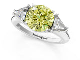 White gold Three-Stone Fancy Yellow Round Cut Cut Diamond Ring with Trillion Side Stones and Four-Prong Setting_12