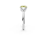 White gold Three-Stone Fancy Yellow Round Cut Cut Diamond Ring with Trillion Side Stones and Four-Prong Setting_13