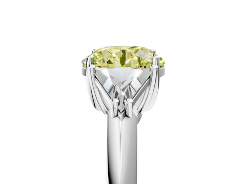 White gold Three-Stone Fancy Yellow Round Cut Cut Diamond Ring with Trillion Side Stones and Four-Prong Setting_16