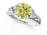 White gold Three-Stone Fancy Yellow Round Cut Cut Diamond Ring with Trillion Side Stones on a Split Shank Band_1