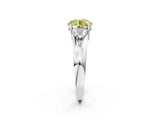White gold Three-Stone Fancy Yellow Round Cut Cut Diamond Ring with Trillion Side Stones on a Split Shank Band_2