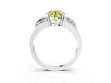 White gold Three-Stone Fancy Yellow Round Cut Cut Diamond Ring with Trillion Side Stones on a Split Shank Band_3