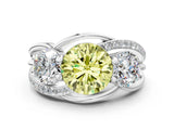 White gold Three-Stone Fancy Yellow Round Cut Cut Diamond Split Shank Prong Set Ring_12