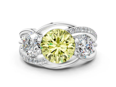 White gold Three-Stone Fancy Yellow Round Cut Cut Diamond Split Shank Prong Set Ring_12