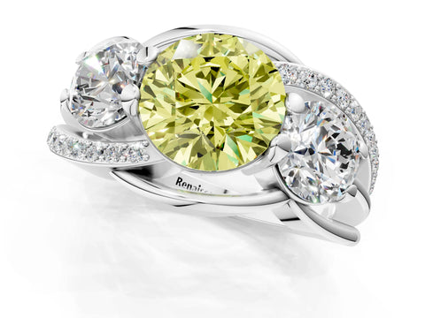 White gold Three-Stone Fancy Yellow Round Cut Cut Diamond Split Shank Prong Set Ring_13