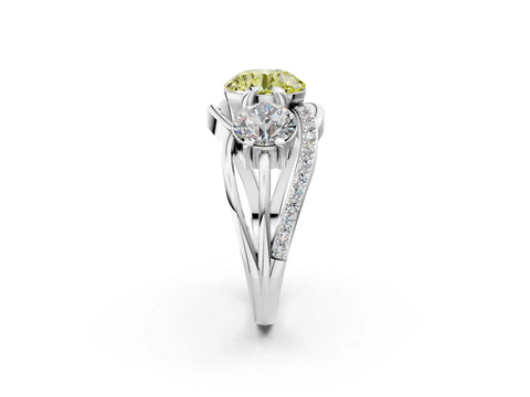 White gold Three-Stone Fancy Yellow Round Cut Cut Diamond Split Shank Prong Set Ring_14