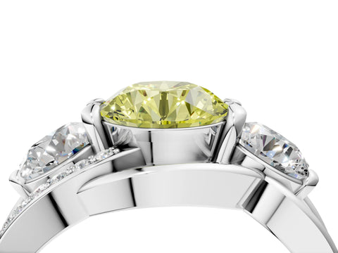White gold Three-Stone Fancy Yellow Round Cut Cut Diamond Split Shank Prong Set Ring_16