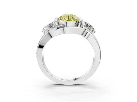 White gold Three-Stone Fancy Yellow Round Cut Cut Diamond Split Shank Prong Set Ring_3