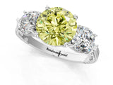 White gold Three-Stone Fancy Yellow Round Cut Cut Milgrain Band Prong Setting Ring_1