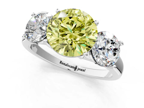 White gold Three-Stone Fancy Yellow Round Cut Cut Solitaire Ring with Classic Prong Setting_13