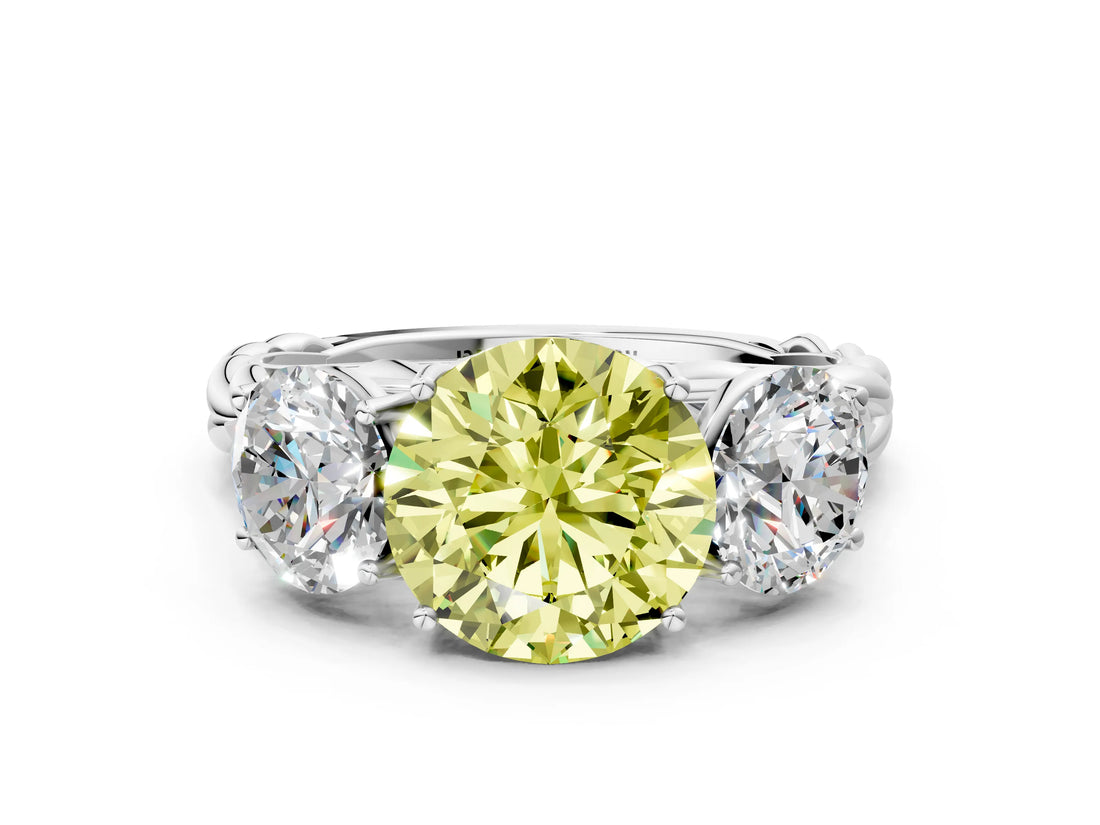 White gold Three-Stone Fancy Yellow Round Cut Diamond Braided Band Ring with Four-Prong Setting_34