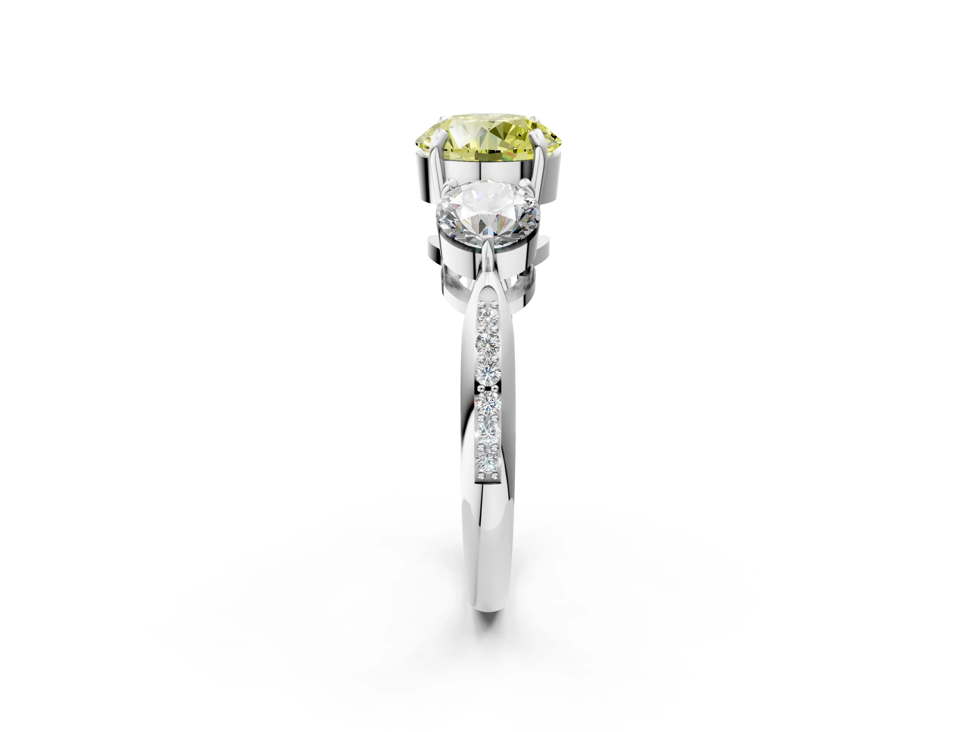 White gold Three-Stone Fancy Yellow Round Cut Diamond Channel Set Engagement Ring with Prong Setting_2