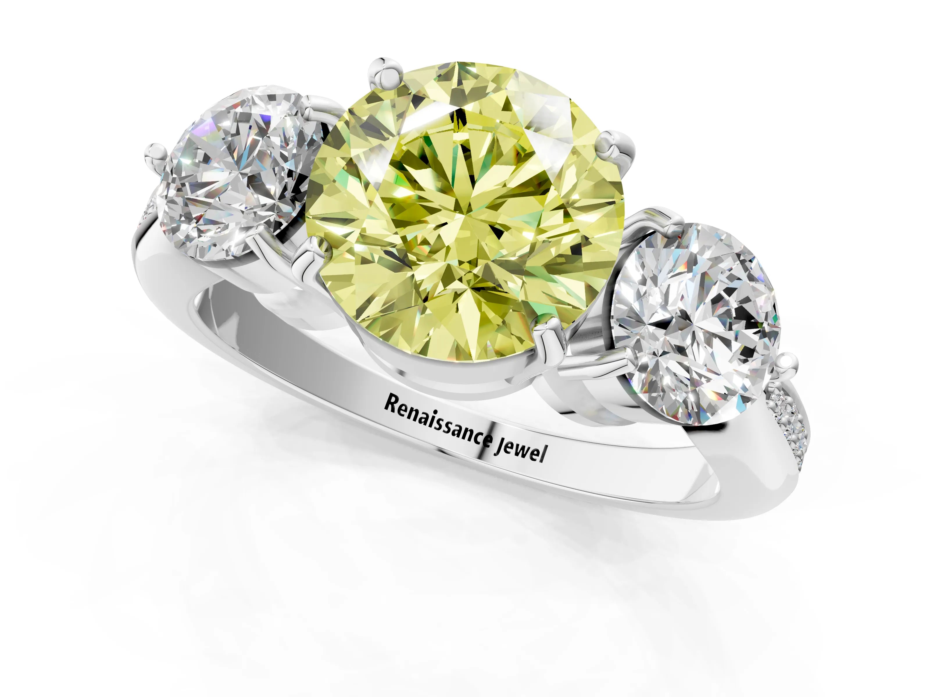 White gold Three-Stone Fancy Yellow Round Cut Diamond Channel Set Engagement Ring with Prong Setting_37