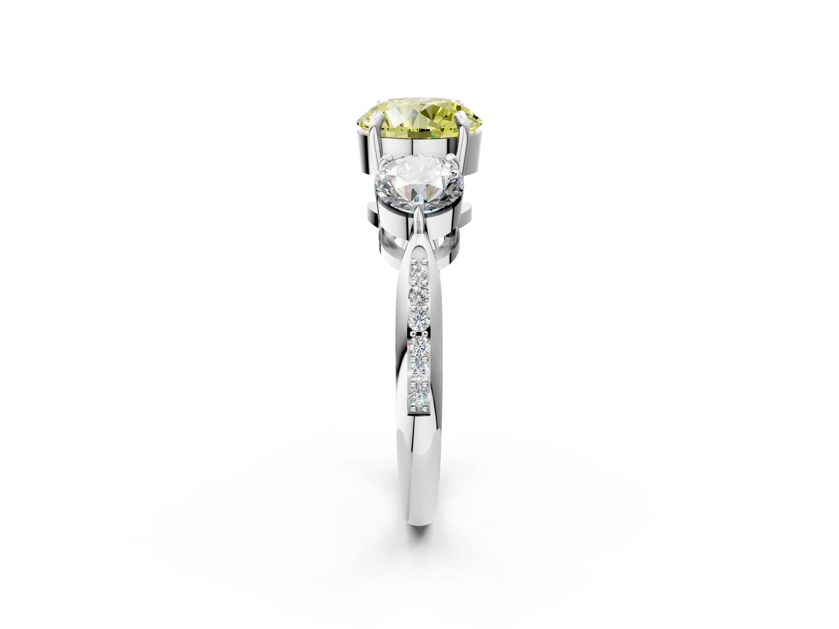 White gold Three-Stone Fancy Yellow Round Cut Diamond Channel Set Engagement Ring with Prong Setting_38