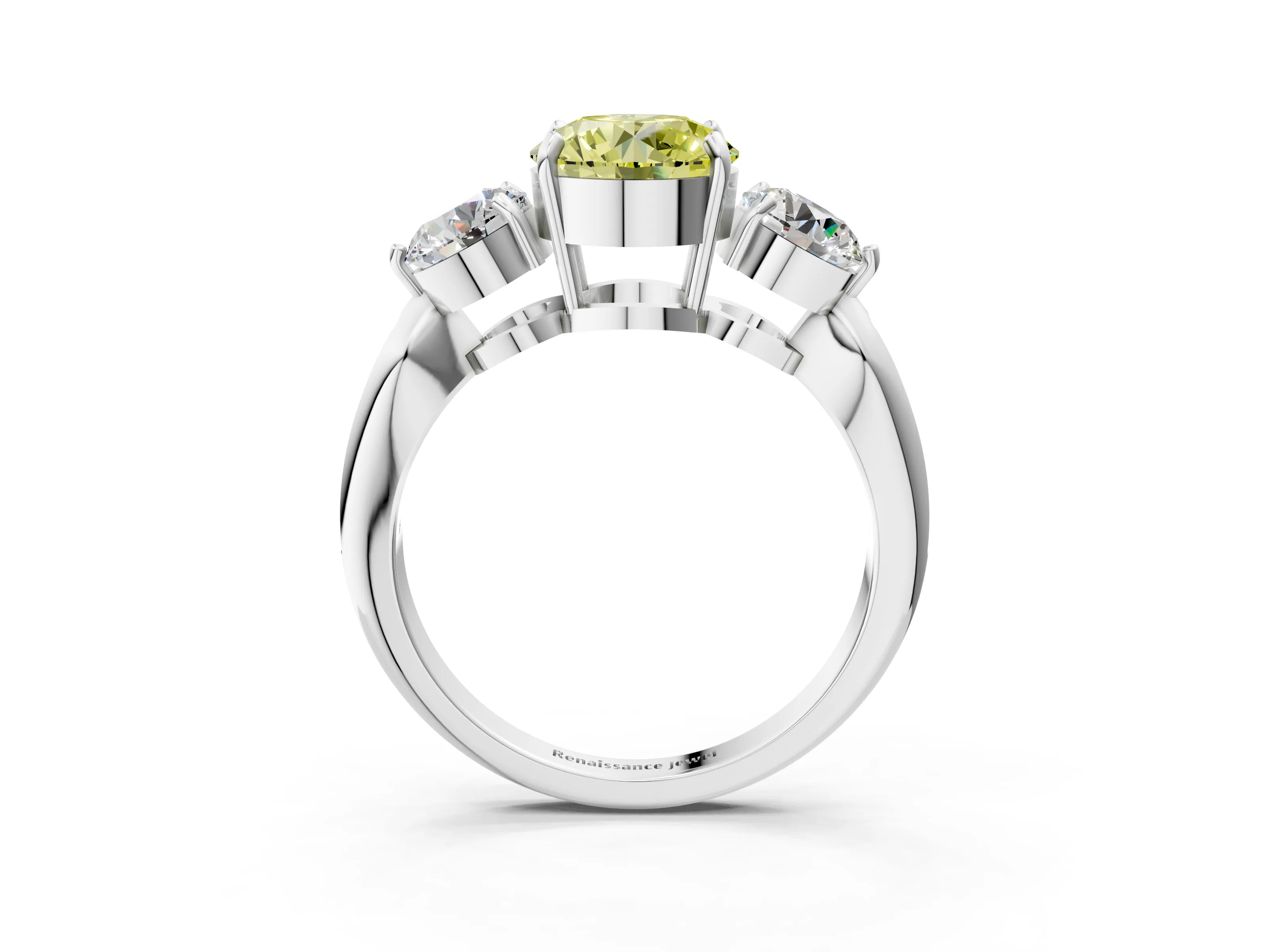 White gold Three-Stone Fancy Yellow Round Cut Diamond Channel Set Engagement Ring with Prong Setting_39