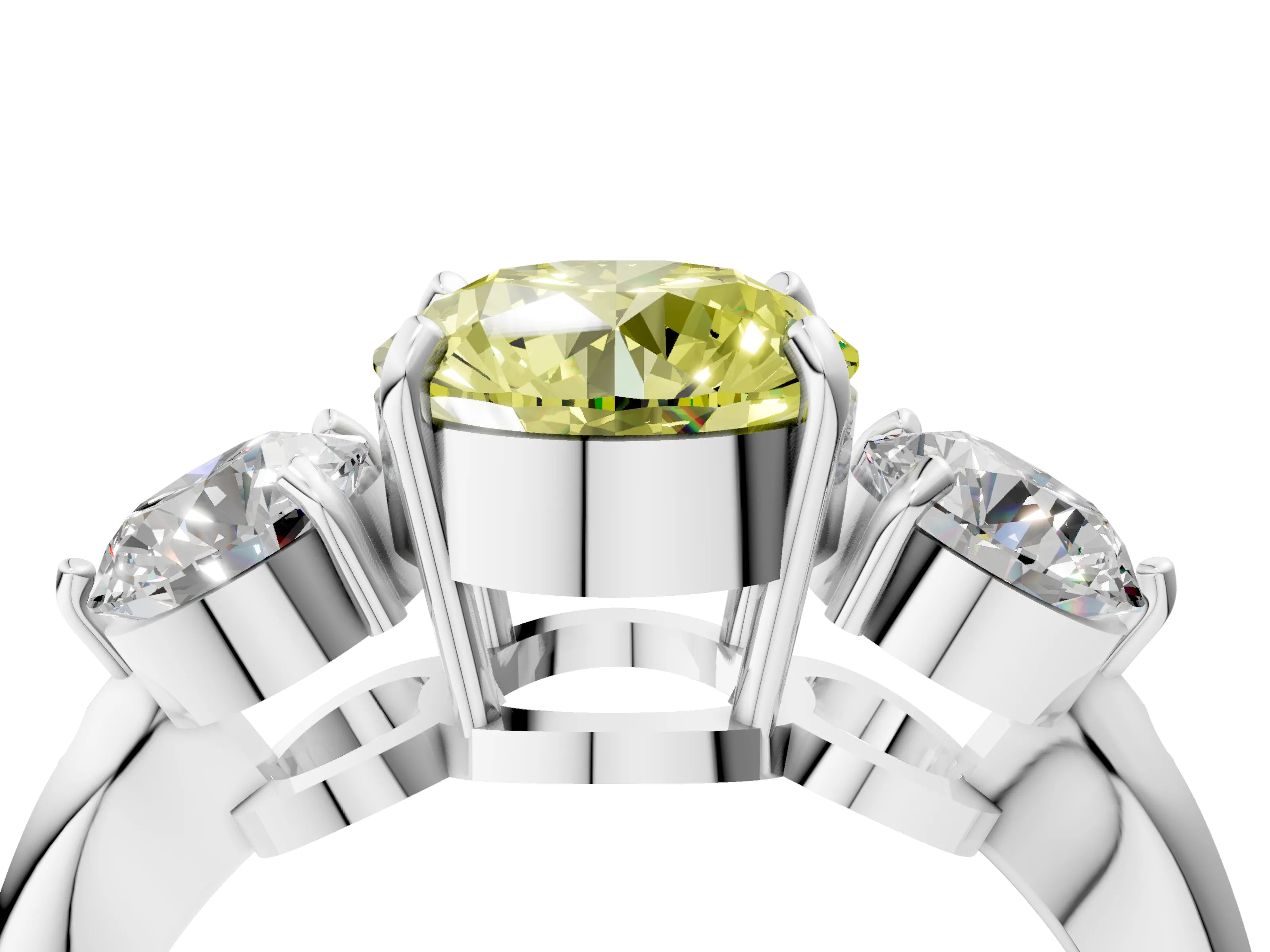White gold Three-Stone Fancy Yellow Round Cut Diamond Channel Set Engagement Ring with Prong Setting_40