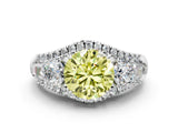 White gold Three-Stone Fancy Yellow Round Cut Diamond Engagement Ring with Pave Band and Prong Setting_12