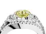 White gold Three-Stone Fancy Yellow Round Cut Diamond Engagement Ring with Pave Band and Prong Setting_16