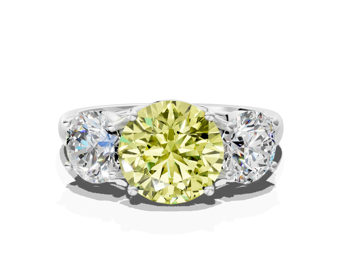 White gold Three-Stone Fancy Yellow Round Cut Diamond Engagement Ring with Prong Setting_15