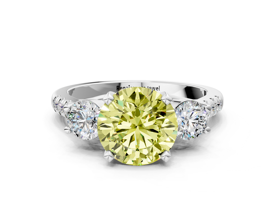 White gold Three-Stone Fancy Yellow Round  Cut Diamond Pavé Band with Four-Prong Setting_12