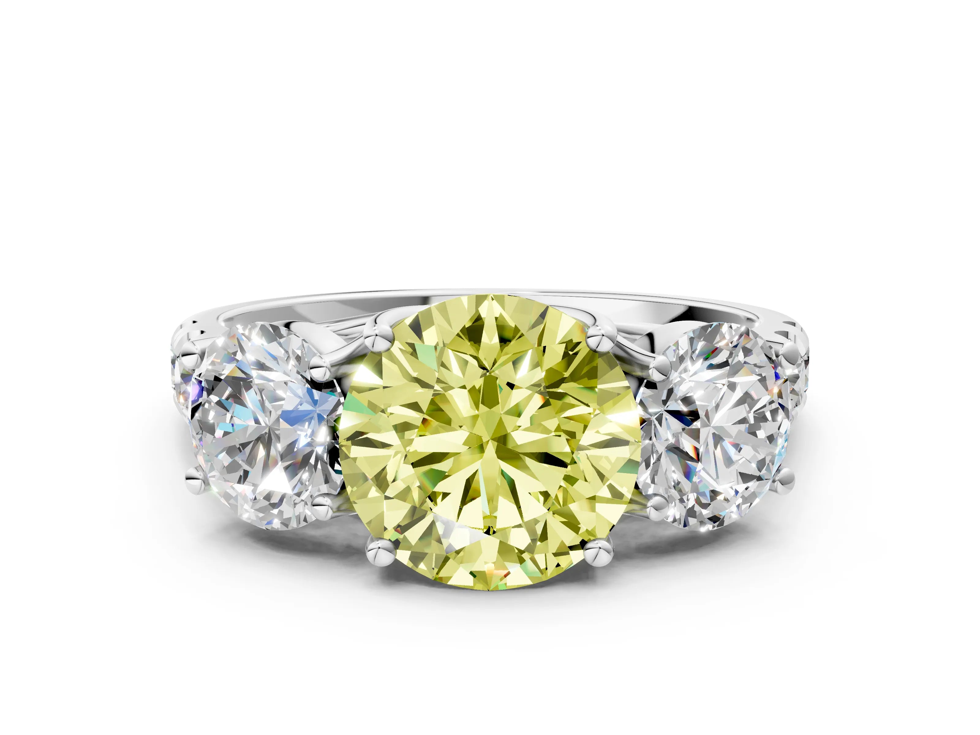White gold Three-Stone Fancy Yellow Round Cut Diamond Pavé Band with Prong Setting_12