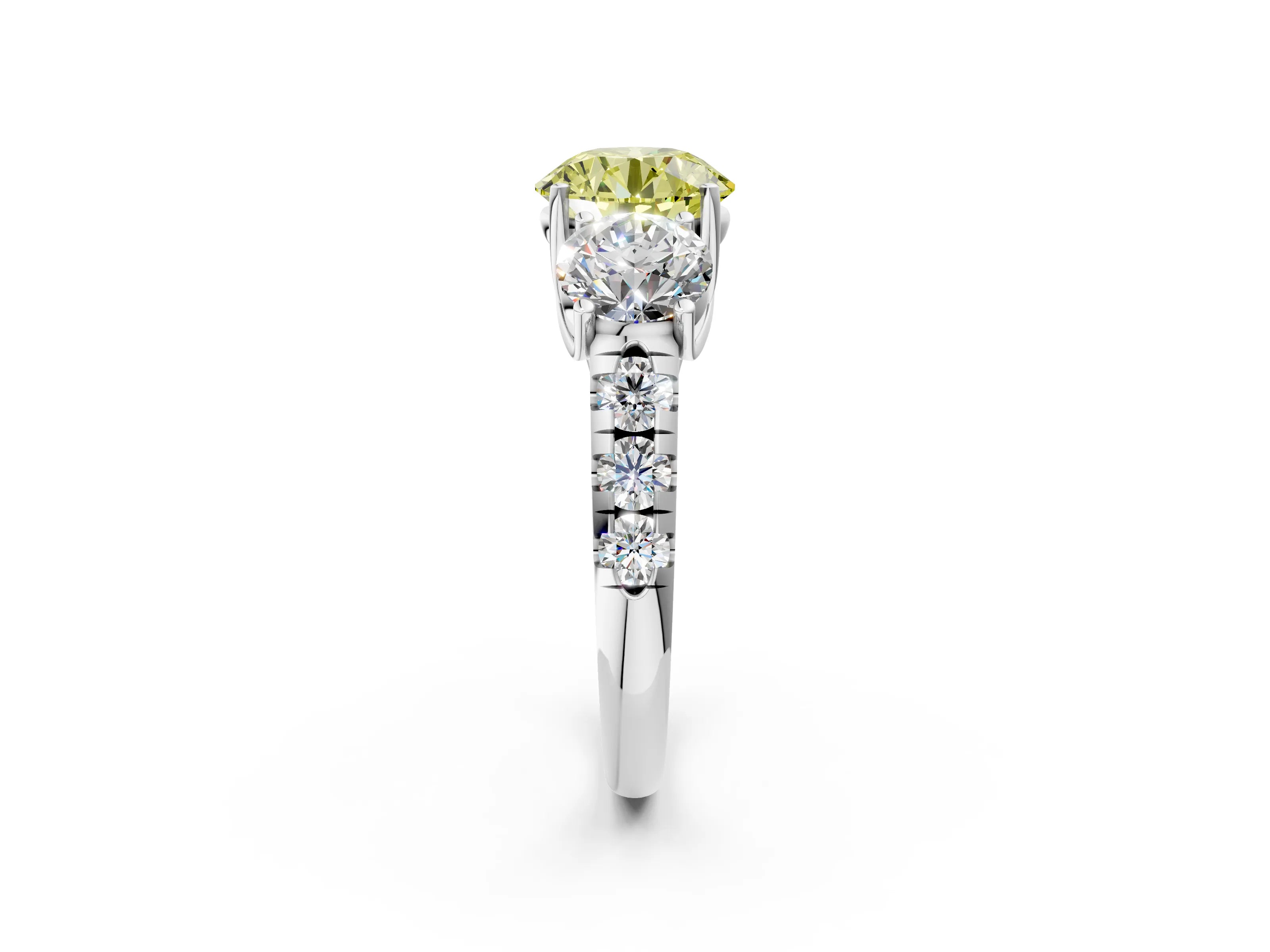 White gold Three-Stone Fancy Yellow Round Cut Diamond Pavé Band with Prong Setting_14