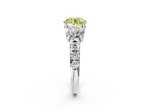 White gold Three-Stone Fancy Yellow Round Cut Diamond Pavé Band with Prong Setting_14