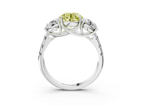 White gold Three-Stone Fancy Yellow Round Cut Diamond Pavé Band with Prong Setting_15