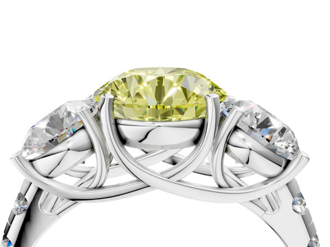 White gold Three-Stone Fancy Yellow Round Cut Diamond Pavé Band with Prong Setting_16