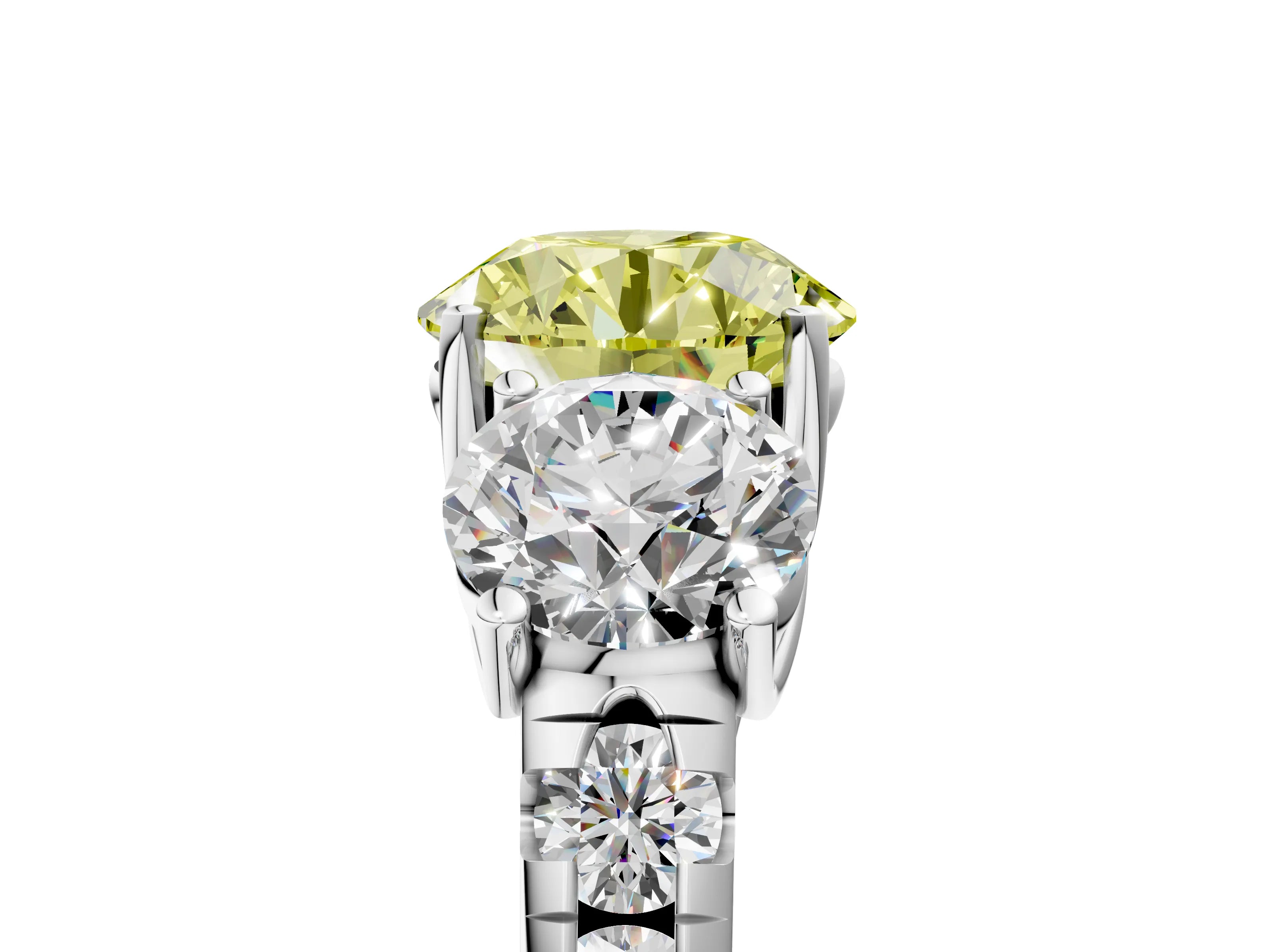 White gold Three-Stone Fancy Yellow Round Cut Diamond Pavé Band with Prong Setting_17